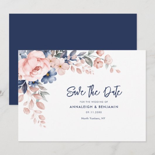 Pink Floral Botanical Wedding Script Save The Date (Voorkant / Achterkant)