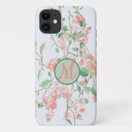 Pink Floral Bougainvillea Monogram Waterverf Case-Mate iPhone Case