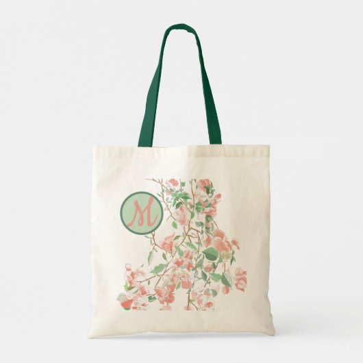 Pink Floral Bougainvillea Monogram Waterverf Tote Bag (Achterkant)