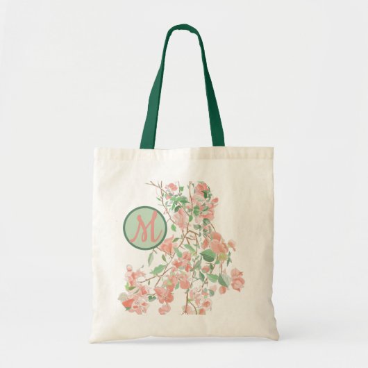 Pink Floral Bougainvillea Monogram Waterverf Tote Bag (Voorkant)