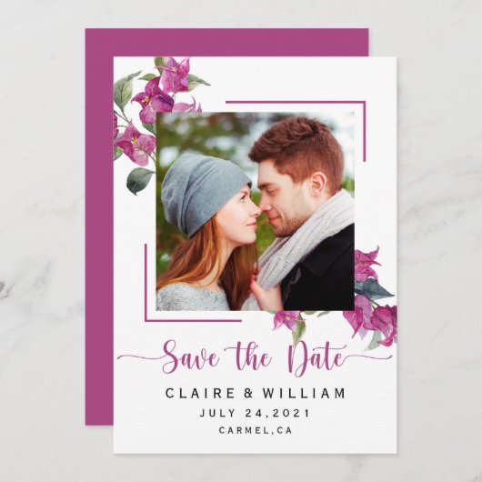 Pink Floral Bougainvillea Wedding Save the Date (Voorkant / Achterkant)