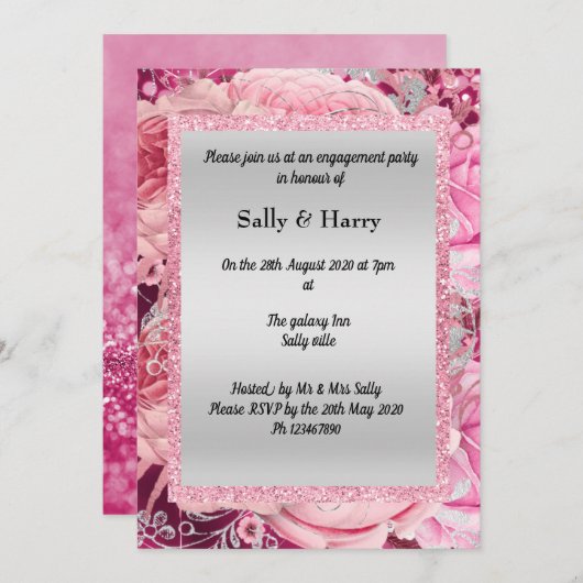 PINK FLORAL BOUQUET GLITTER BIRTHDAY KAART (Voorkant / Achterkant)