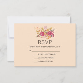 Pink Floral Bouquet op Peach Pastel Wedding RSVP