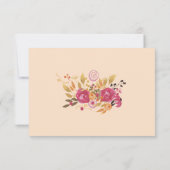 Pink Floral Bouquet op Peach Pastel Wedding RSVP (Achterkant)