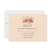 Pink Floral Bouquet op Peach Pastel Wedding RSVP