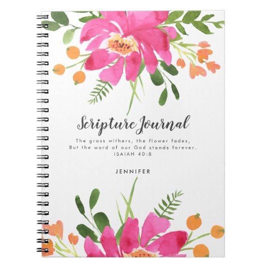 Pink Floral Bouquet Personalized Scriptjournaal Notitieboek (Voorkant)