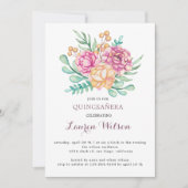 Pink Floral Bouquet Quinceanera Uitnodiging (Voorkant)