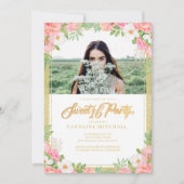 Pink Floral Bouquet Roos Sweet 16 Party Photo Kaart (Voorkant)