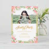 Pink Floral Bouquet Roos Sweet 16 Party Photo Kaart (Staand voorkant)