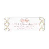 Pink Floral Bow Baby shower retour adreslabels Etiket (Voorkant)