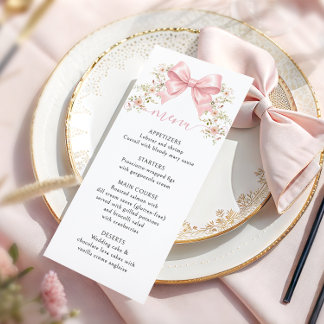 Pink Floral Bow Coquette Baby Girl Shower Menu