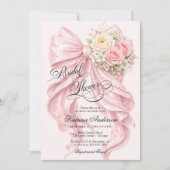 Pink Floral Bow Elegant Bridal Shower  Kaart (Voorkant)