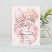 Pink Floral Bow Elegant Bridal Shower  Kaart (Staand voorkant)