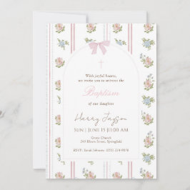 Pink Floral Bow Elegant Christian Girl Baptism Kaart
