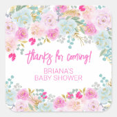 Pink Floral Boy Baby shower Favors Vierkante Sticker (Voorkant)