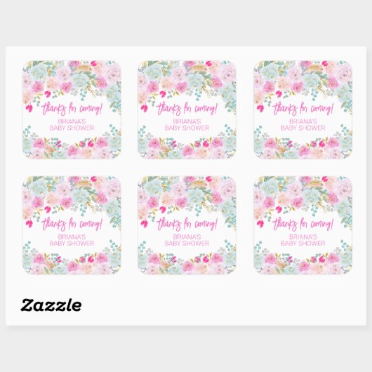 Pink Floral Boy Baby shower Favors Vierkante Sticker (Vel)