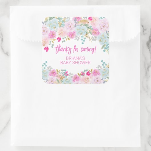 Pink Floral Boy Baby shower Favors Vierkante Sticker (Tas)