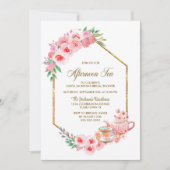Pink Floral Bridal Shower Afternoon Tea Kaart (Voorkant)