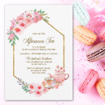 Pink Floral Bridal Shower Afternoon Tea Kaart<br><div class="desc">Celebrate the opwinding of your recent engagement and nodigt your friends and loved ones to afternoon tea with this elegant gold geometric framed pink floral bridal shower uitnodiging.</div>