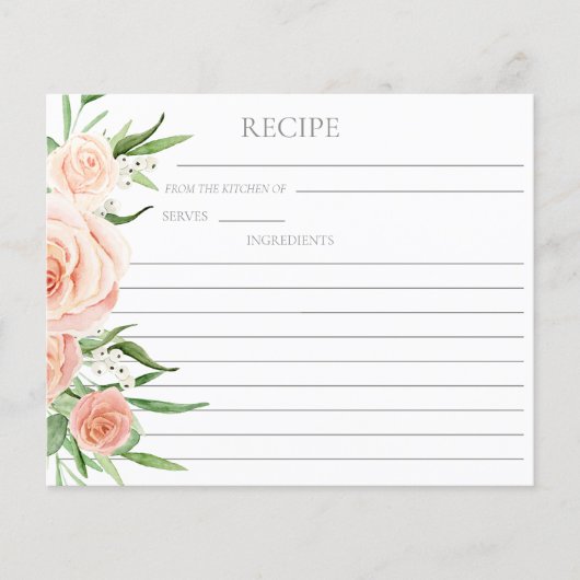 Pink Floral Bridal Shower Double Sided Recipe Card (Voorkant)