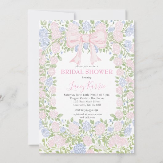 Pink  Floral Bridal Shower Invitation Kaart (Voorkant)
