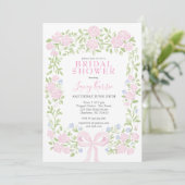 Pink  Floral Bridal Shower Invitation Kaart (Staand voorkant)
