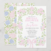 Pink  Floral Bridal Shower Invitation Kaart (Voorkant / Achterkant)