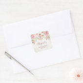 Pink Floral Bridal Shower Spring Wedding Favor Tag Vierkante Sticker (Envelop)