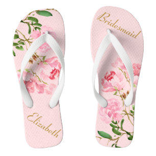 Pink Floral Bridesmaid Personalized Weddenschap Teenslippers