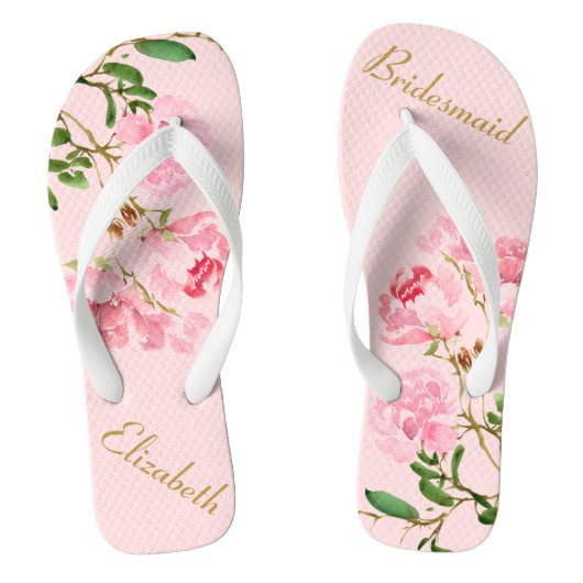 Pink Floral Bridesmaid Personalized Weddenschap Teenslippers (Voetbed)