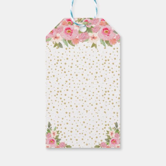 Pink Floral Brunette Hair Girl Happy Birthday Cadeaulabel (Achterkant)