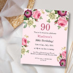 Pink Floral | Budget 90th Birthday Invitation<br><div class="desc">Op zoek naar een betaalbare en charmante uitnodiging voor uw aankomende 90ste verjaardag bash? Zoek niet verder dan onze bloemenpapieruitnodiging! Met een prachtig ontwerp met delicate roze, paarse en crèmebloemen op een pastelroze achtergrond, is deze aanpasbare uitnodiging zeker de perfecte toon voor uw feest. En dat allemaal terwijl je budgetvriendelijk...</div>