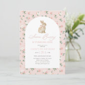Pink Floral Bunny 1st Birthday Kaart (Staand voorkant)