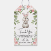 Pink Floral Bunny Baby shower Gift Label Cadeaulabel (Voorkant)