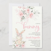 Pink Floral Bunny Baby shower Girl Kaart (Voorkant)