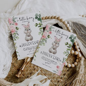 Pink Floral Bunny Baby shower Greenery Kaart