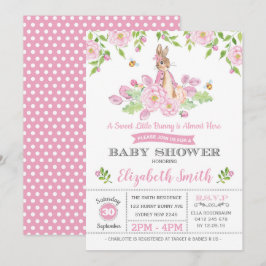 Pink Floral Bunny Baby shower Woodland Girl Rabbit Kaart