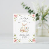 Pink Floral Bunny Baptism Christening Uitnodiging (Staand voorkant)