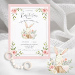 Pink Floral Bunny Baptism Christening Uitnodiging<br><div class="desc">Een zoete kleine waterverf baby bunny konijn in een mandje met kostbare pastelbloemen. Haar roze deken is over de zijkant van de mand gedraaid. Zo schattig voor dat meisje Baptism/Christening. 100% klanttevredenheid met "Zazzle"</div>