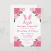 Pink Floral Bunny Birthday Uitnodiging (Voorkant / Achterkant)