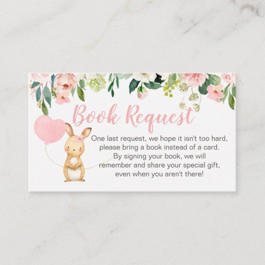 Pink Floral Bunny Book Request Card Tussenvoegen Informatiekaartje (Voorkant)