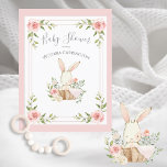 Pink Floral Bunny Budget Baby shower Briefkaart<br><div class="desc">Een klein waterverf konijnenkonijn in een baby shower-uitnodiging voor een mandje voor een mandje voor een mandje,  omgeven door  pastelbloemen. Haar roze deken is over de zijkant van deze zoete mand gedraaid. Zo schattig voor die simpele douche-uitnodiging voor baby's. 100% klanttevredenheid met "Zazzle"</div>