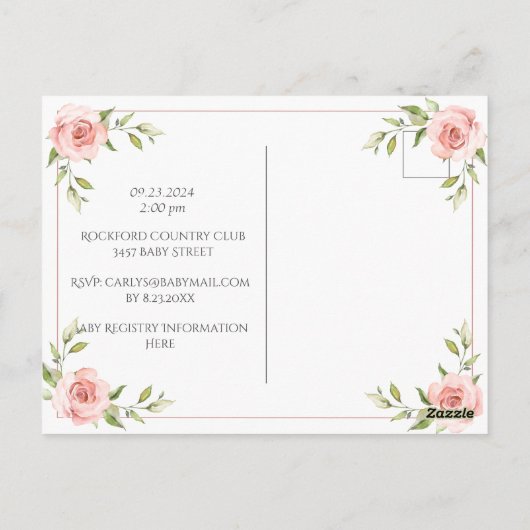 Pink Floral Bunny Budget Baby shower Briefkaart (Achterkant)