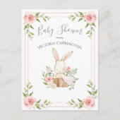 Pink Floral Bunny Budget Baby shower Briefkaart (Voorkant)