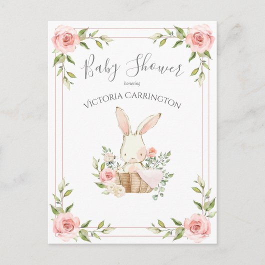 Pink Floral Bunny Budget Baby shower Briefkaart (Voorkant)