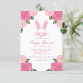 Pink Floral Bunny Easter Brunch Uitnodiging