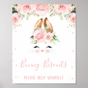Pink Floral Bunny Face Birthday Party Sign Poster