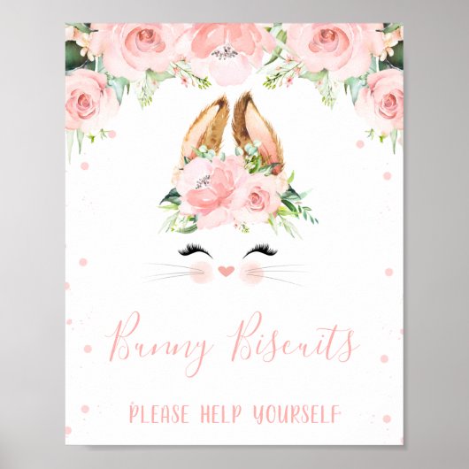 Pink Floral Bunny Face Birthday Party Sign Poster (Voorkant)
