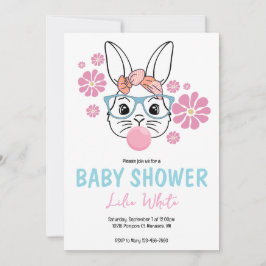 Pink Floral Bunny Girl Baby shower gepersonaliseer Kaart