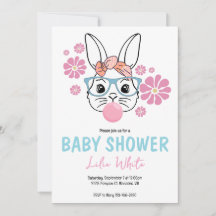 Pink Floral Bunny Girl Baby shower gepersonaliseer